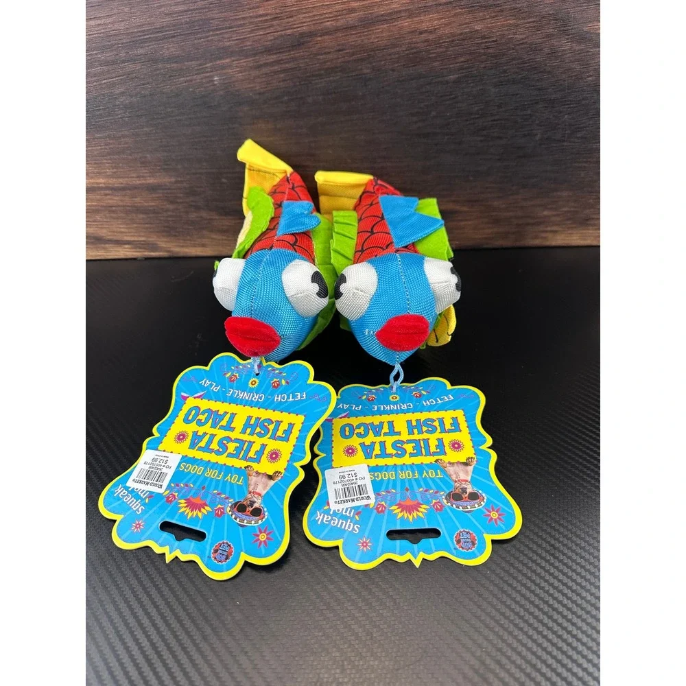 Bow Wow Pet Fiesta Fish Taco Squeak Crinkle Dog Toy Blue Red‎ New